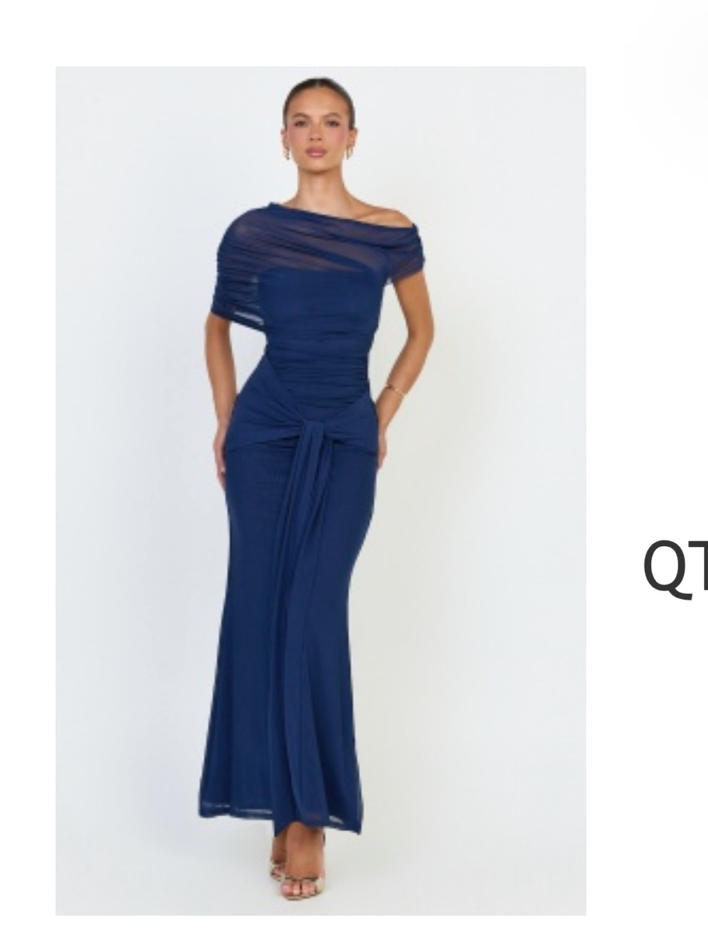 NICOLETTE MAXI DRESS - CAPE SLEEVE OFF SHOULDER DRESS IN NAVY